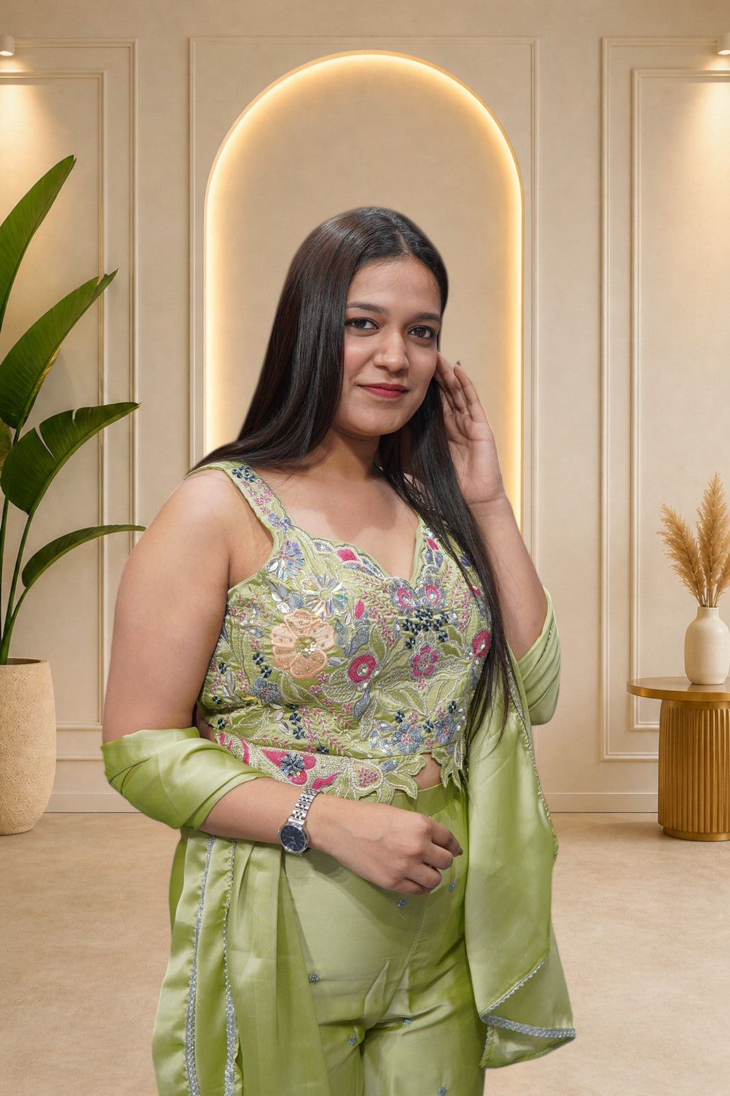 Zesty Lime-Yellow Organza Anarkali Set