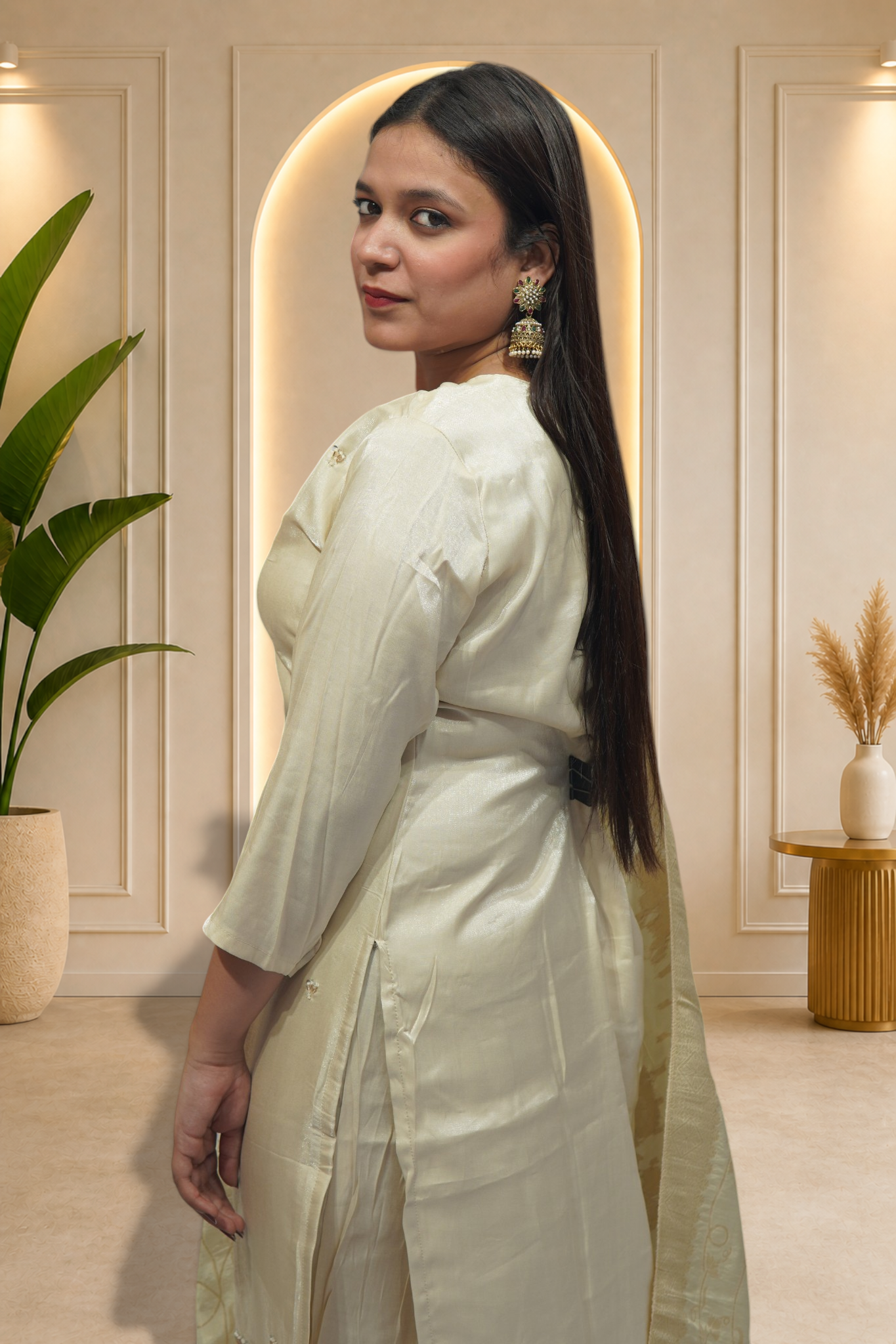 Ivory Floral Embroidered Suit Set