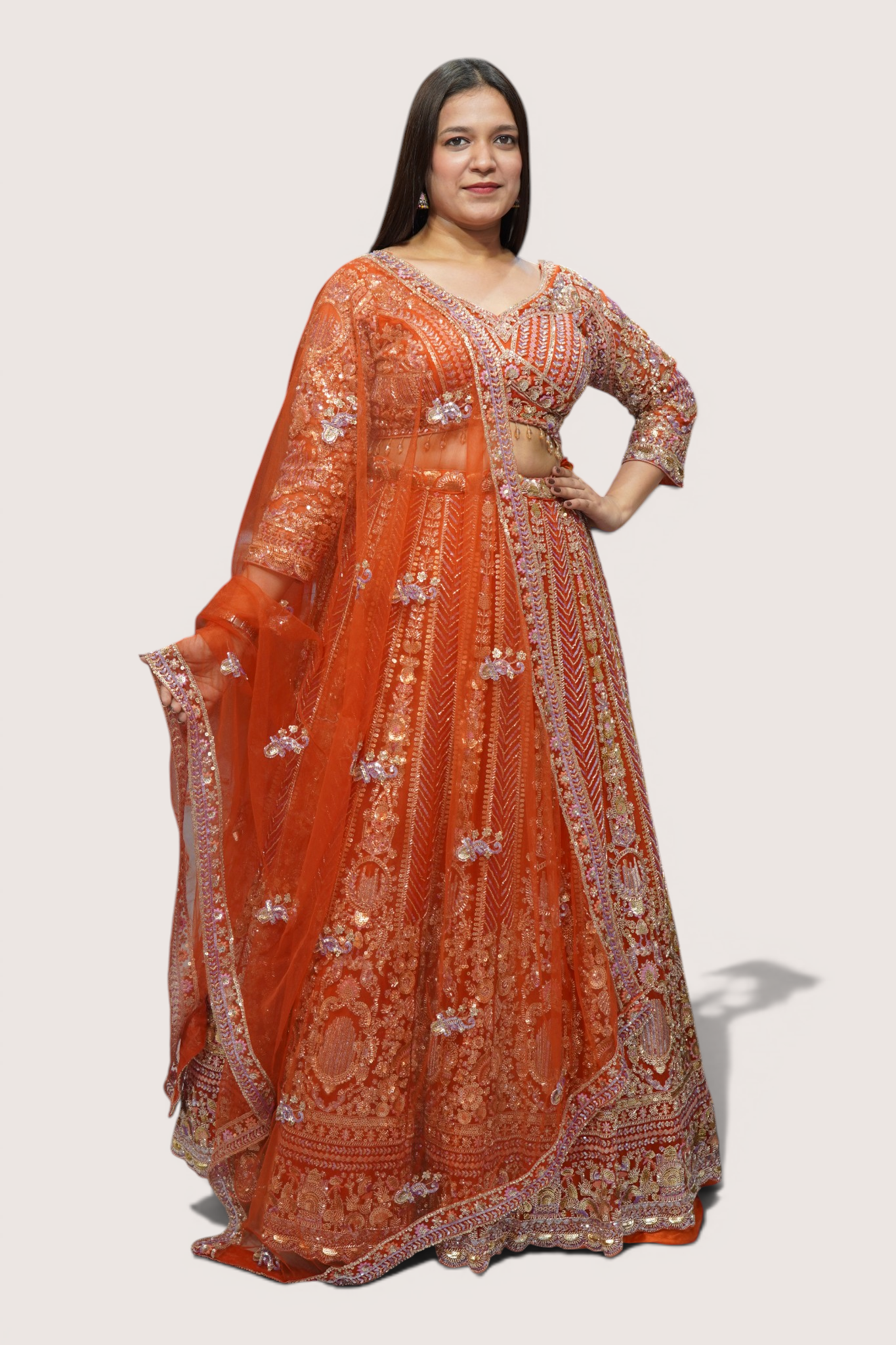 Radiant Tangerine Zari Embellished Lehenga Set