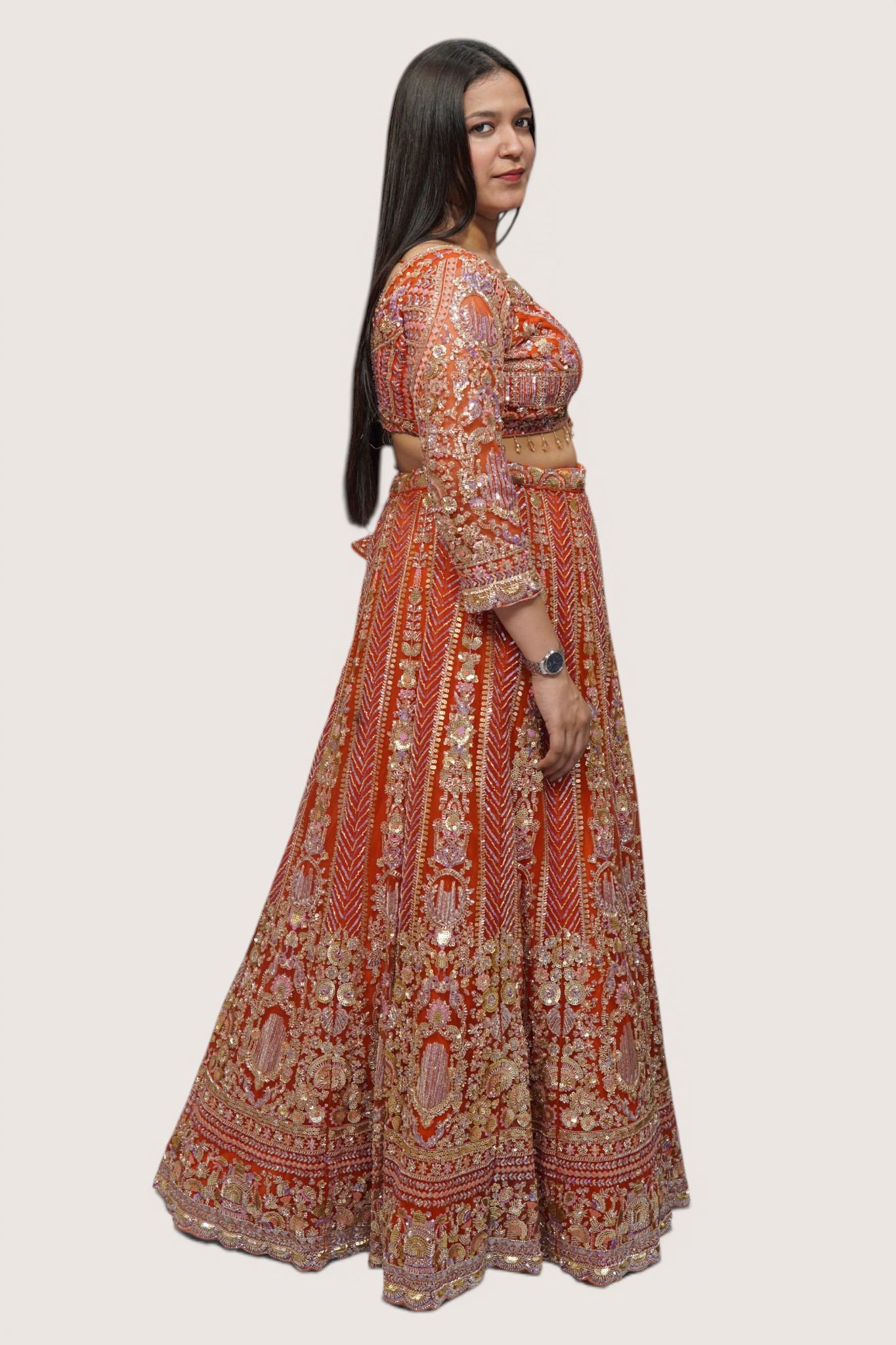 Radiant Tangerine Zari Embellished Lehenga Set