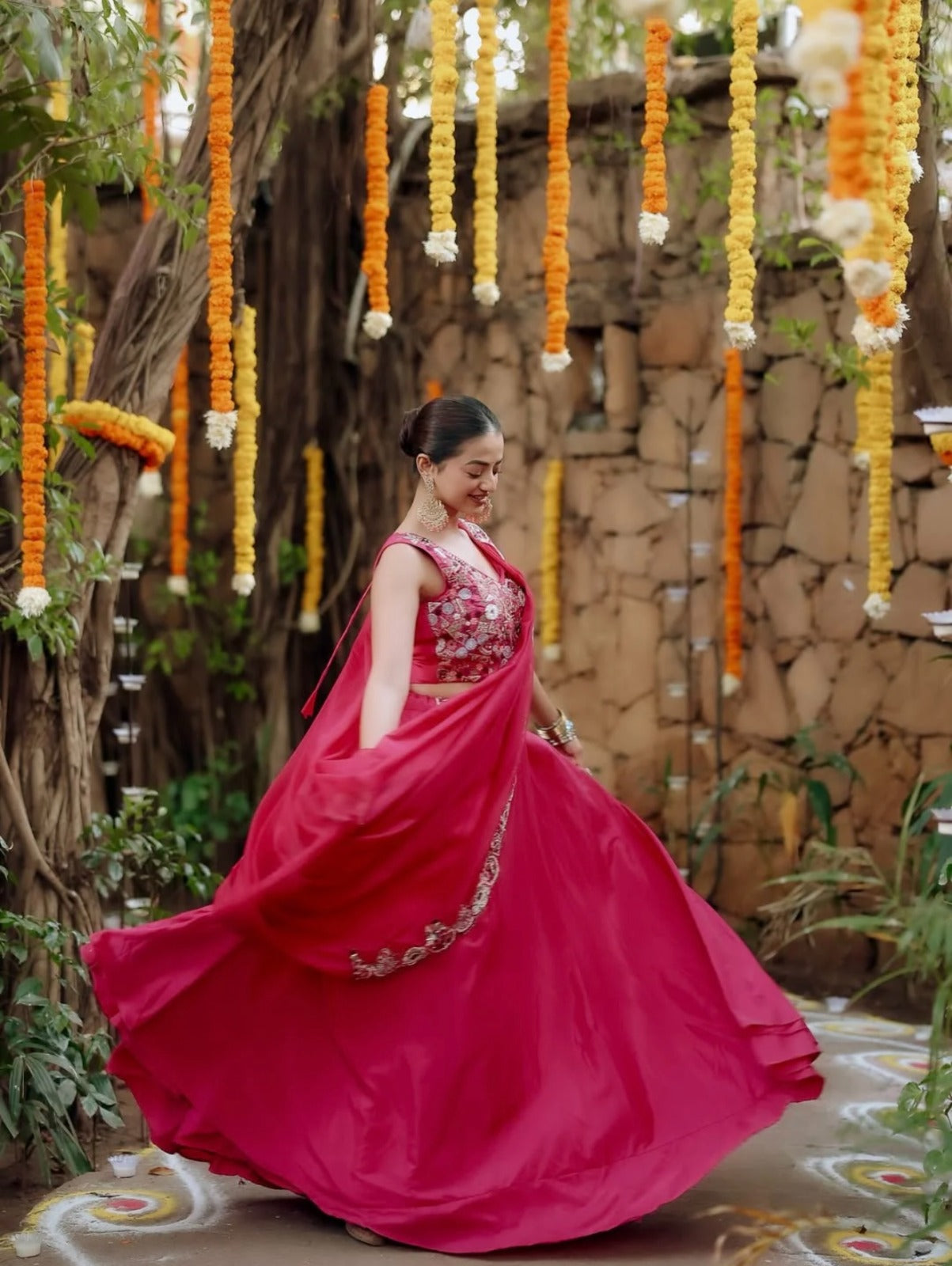 Blush Pink Pre-Stitched Satin Saree Set