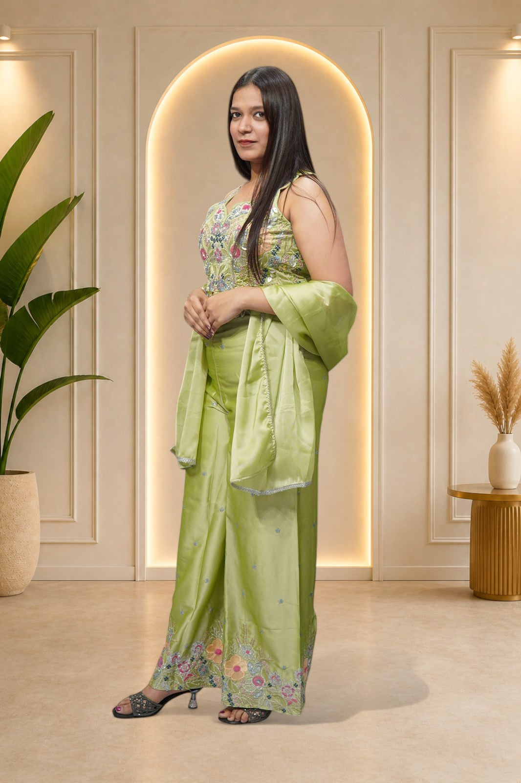 Zesty Lime-Yellow Organza Anarkali Set