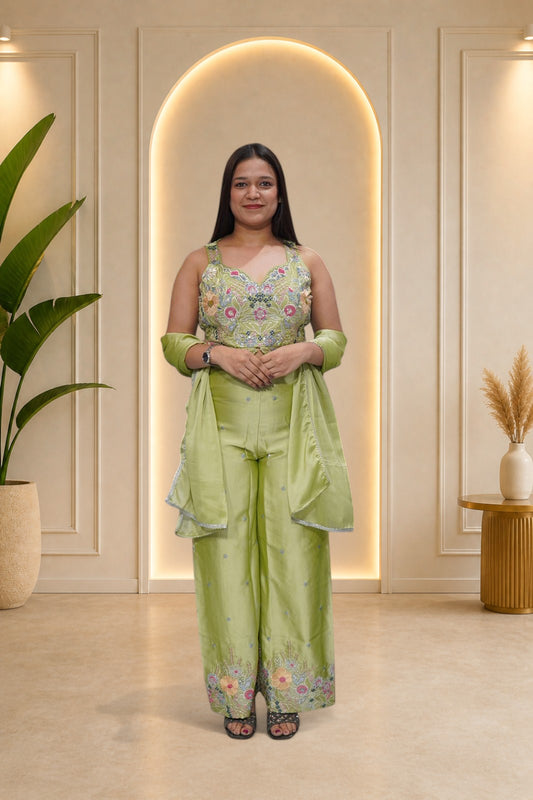 Zesty Lime-Yellow Organza Anarkali Set